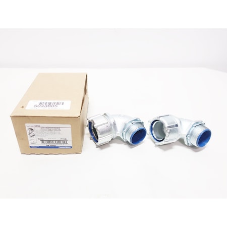 Abb LIQUIDTIGHT 90 DEGREE ANGLE CONDUIT CONNECTOR STEEL 1-1/2IN CONDUIT FITTING, 2PK 5356